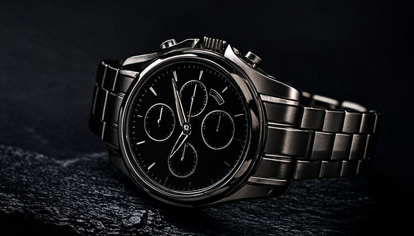 Premium chronograph wristwatch on dark slate